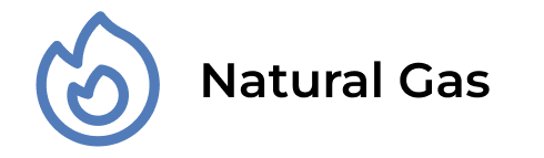 Blue flame to the left of the words natural gas